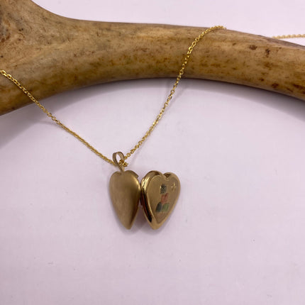 Vintage Gold Locket | Tiny 9k Gold Filled Heart Pendant Photo Charm Engraved ABC blocks - BABY | Gold 925 Sterling Silver Chain Necklace