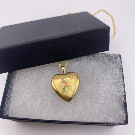 Vintage Gold Locket | Tiny 9k Gold Filled Heart Pendant Photo Charm Engraved ABC blocks - BABY | Gold 925 Sterling Silver Chain Necklace