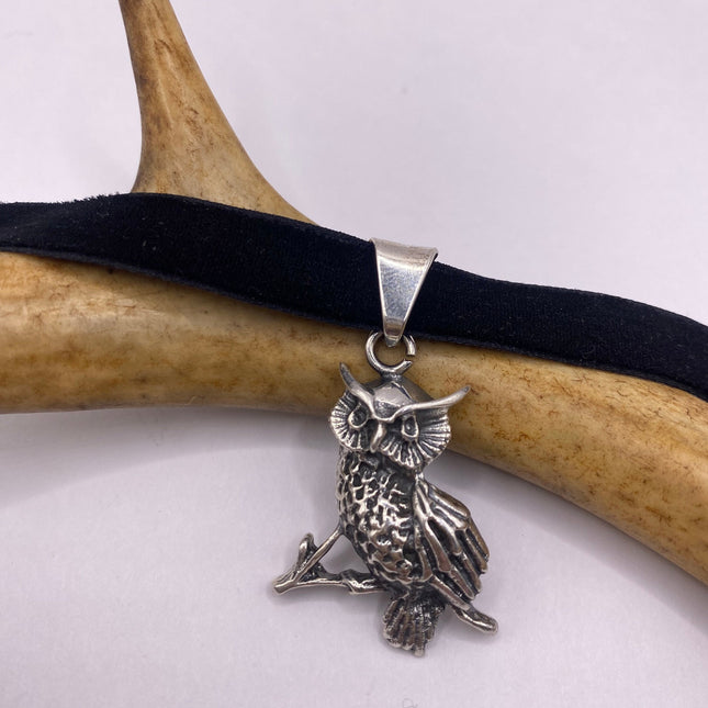 Vintage Wise Owl 925 Sterling Silver Black Velvet Choker Necklace
