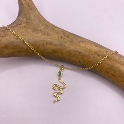 Vintage Gold Charm Necklace | Tiny Serpent Pendant Charm | Delicate Golden 925 Sterling Silver Chain Necklace | Minimalist Snake Jewelry