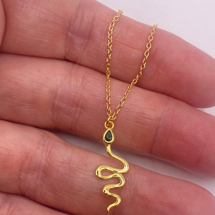 Vintage Gold Charm Necklace | Tiny Serpent Pendant Charm | Delicate Golden 925 Sterling Silver Chain Necklace | Minimalist Snake Jewelry