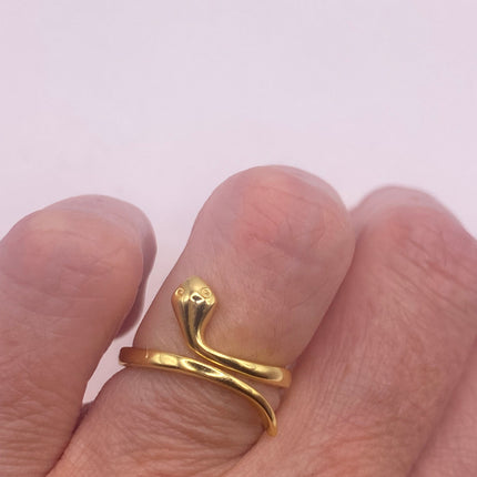 Vintage Tiny Gold Snake Ring | Golden 925 Sterling Silver Wedding Band Serpent Ring - Unique Gift Statement Cocktail Ring
