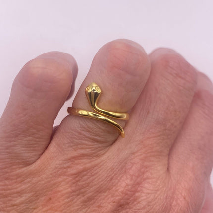 Vintage Tiny Gold Snake Ring | Golden 925 Sterling Silver Wedding Band Serpent Ring - Unique Gift Statement Cocktail Ring