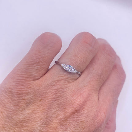 Vintage Silver Ring | Tiny Clear Crystal Simple Stacking Promise Wedding | 925 Sterling Silver Band Wedding Prom Everyday Jewelry