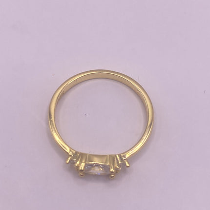 Vintage Tiny White/Clear Crystal Stacking Ring - Gold 925 Sterling Silver