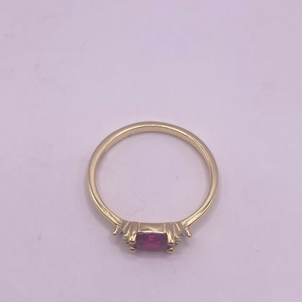 Vintage Pink Ruby Ring Tiny Crystal Stacking Ring - Gold 925 Sterling Silver