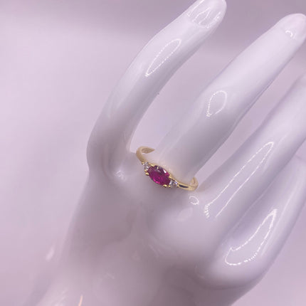 Vintage Pink Ruby Ring Tiny Crystal Stacking Ring - Gold 925 Sterling Silver