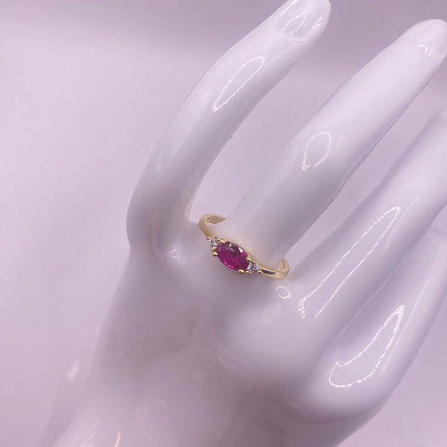 Vintage Pink Ruby Ring Tiny Crystal Stacking Ring - Gold 925 Sterling Silver