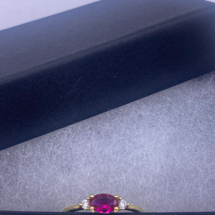 Vintage Pink Ruby Ring Tiny Crystal Stacking Ring - Gold 925 Sterling Silver