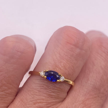 Vintage Blue Tiny Crystal Stacking Ring - Gold 925 Sterling Silver