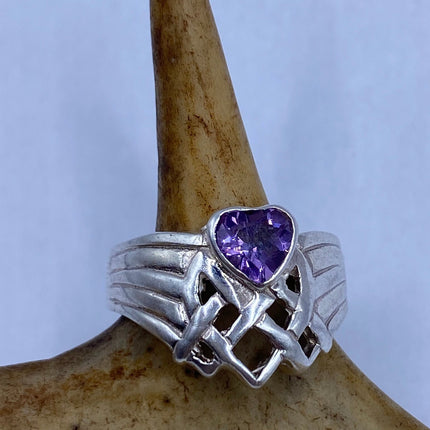 Vintage Purple Amethyst Ring Band 925 Sterling Silver