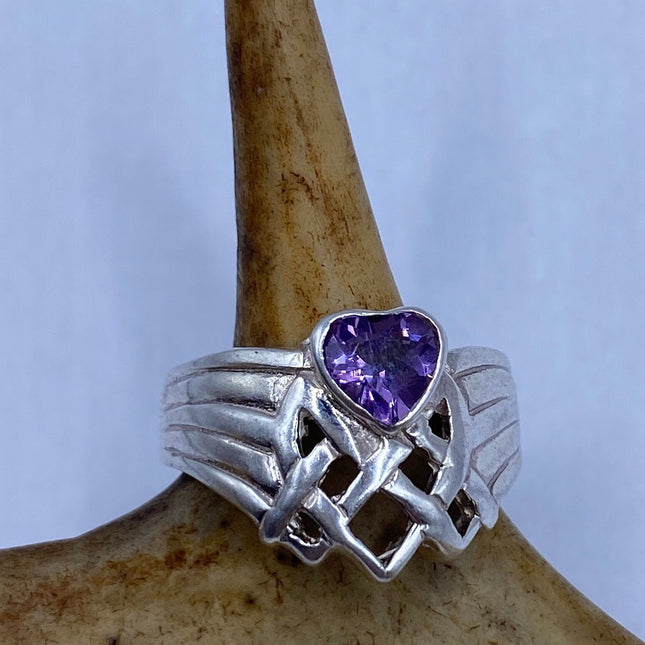 Vintage Purple Amethyst Ring Band 925 Sterling Silver