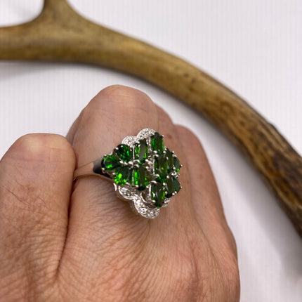 Vintage Green Chrome Diopside Ring Band 925 Sterling Silver