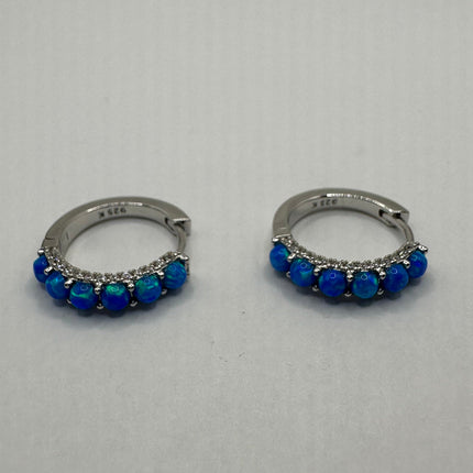 Vintage Silver Earrings | Tiny Blue Fire Opal Hoop Huggie Cuff | 925 Sterling Silver Earrings | Something Blue Wedding Everyday Jewelry