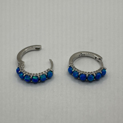 Vintage Silver Earrings | Tiny Blue Fire Opal Hoop Huggie Cuff | 925 Sterling Silver Earrings | Something Blue Wedding Everyday Jewelry