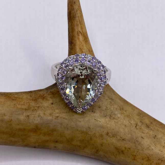 Vintage Green Amethyst Blue Tanzanite Ring Band 925 Sterling Silver
