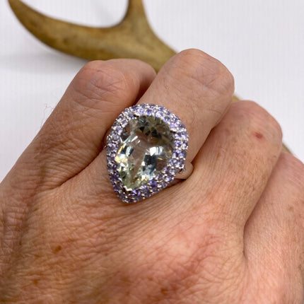 Vintage Green Amethyst Blue Tanzanite Ring Band 925 Sterling Silver