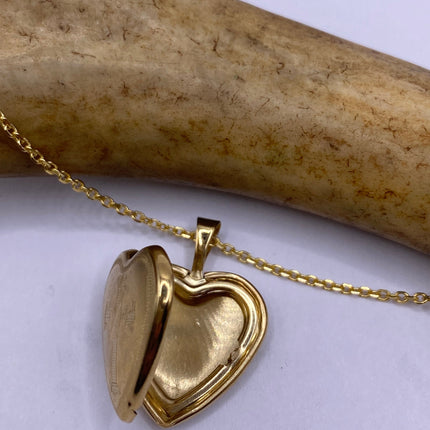 Vintage Gold Locket | Tiny 9k Gold Filled Heart Pendant Photo Memory Charm Engraved with Cross and Dove | Gold 925 Sterling Silver Necklace