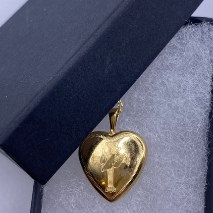 Vintage Gold Locket | Tiny 9k Gold Filled Heart Pendant Photo Memory Charm Engraved with Cross and Dove | Gold 925 Sterling Silver Necklace