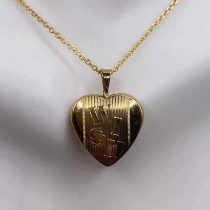 Vintage Gold Locket | Tiny 9k Gold Filled Heart Pendant Photo Memory Charm Engraved with "WISH" | Golden 925 Sterling Silver Chain Necklace