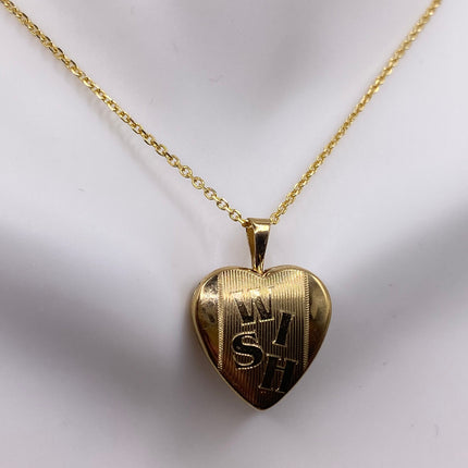 Vintage Gold Locket | Tiny 9k Gold Filled Heart Pendant Photo Memory Charm Engraved with "WISH" | Golden 925 Sterling Silver Chain Necklace