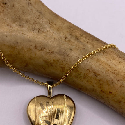 Vintage Gold Locket | Tiny 9k Gold Filled Heart Pendant Photo Memory Charm Engraved with "WISH" | Golden 925 Sterling Silver Chain Necklace