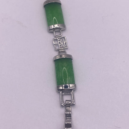 Vintage Green Aventurine Jade Lucky Bracelet - Silver Bronze