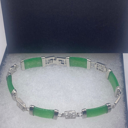 Vintage Green Aventurine Jade Lucky Bracelet - Silver Bronze
