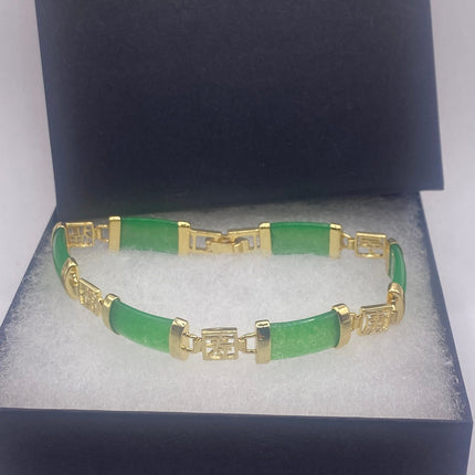 Vintage Gold Tennis Bracelet | Aventurine Crystal Lucky Green Jade Bracelet | Golden Bronze Green Crystal Birthstone Tennis Bracelet