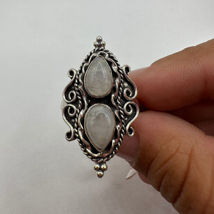 Vintage Rainbow Moonstone Ring Band - Antique Style Design