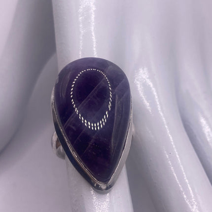 Vintage Purple Amethyst Cocktail Ring Silver Band Statement Ring