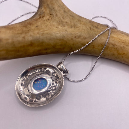 Vintage Silver Necklace | White Fire Opal Gemstone Crystal Birthstone Pendant on 925 Sterling Silver Chain Necklace