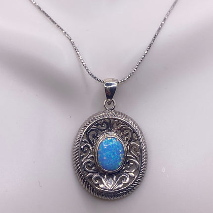 Vintage Silver Necklace | White Fire Opal Gemstone Crystal Birthstone Pendant on 925 Sterling Silver Chain Necklace