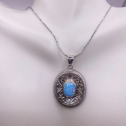 Vintage Silver Necklace | White Fire Opal Gemstone Crystal Birthstone Pendant on 925 Sterling Silver Chain Necklace