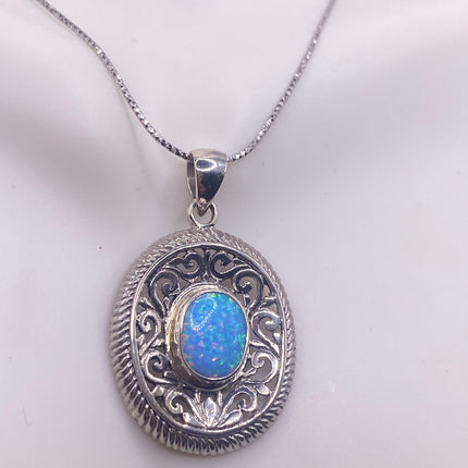 Vintage Silver Necklace | White Fire Opal Gemstone Crystal Birthstone Pendant on 925 Sterling Silver Chain Necklace