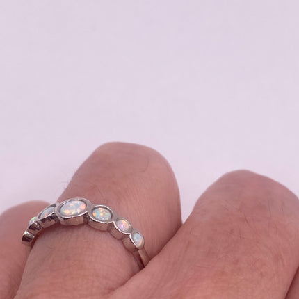 Vintage Fire Opal Tiny Stacking Promise Ring - 925 Sterling Silver Gold Band Minimalist Jewelry for Prom Wedding or Everyday Ring