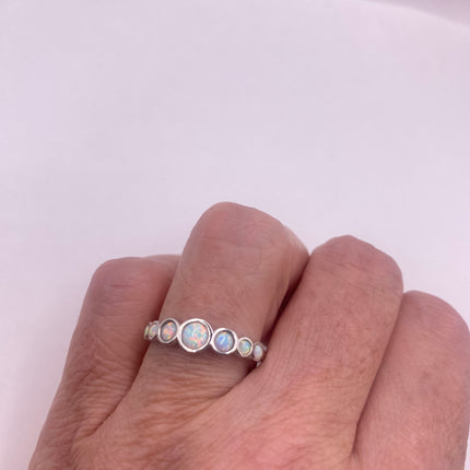 Vintage Fire Opal Tiny Stacking Promise Ring - 925 Sterling Silver Gold Band Minimalist Jewelry for Prom Wedding or Everyday Ring