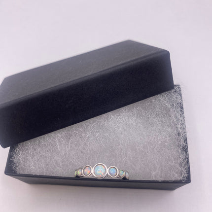 Vintage Fire Opal Tiny Stacking Promise Ring - 925 Sterling Silver Gold Band Minimalist Jewelry for Prom Wedding or Everyday Ring