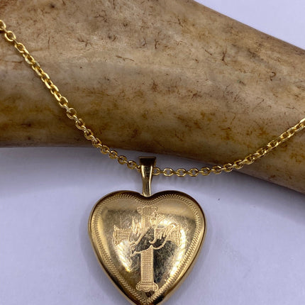 Vintage Gold Locket | Tiny 9k Gold Filled Heart Pendant Photo Memory Charm Engraved with Cross and Dove | Gold 925 Sterling Silver Necklace