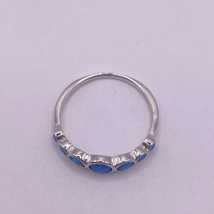 Vintage Silver Ring | Tiny Fire Blue Opal Ring Tiny Stacking Promise Ring | 925 Sterling Silver Band Minimalist Jewelry Prom Wedding Ring