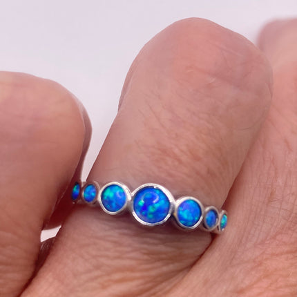 Vintage Silver Ring | Tiny Fire Blue Opal Ring Tiny Stacking Promise Ring | 925 Sterling Silver Band Minimalist Jewelry Prom Wedding Ring