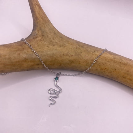 Vintage Tiny Silver Snake Pendant on Delicate 925 Sterling Silver Necklace