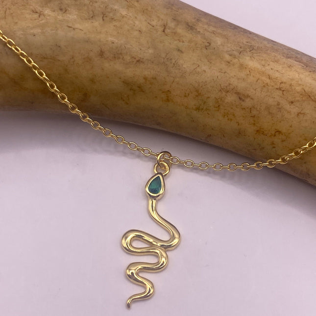 Vintage Gold Charm Necklace | Tiny Serpent Pendant Charm | Delicate Golden 925 Sterling Silver Chain Necklace | Minimalist Snake Jewelry