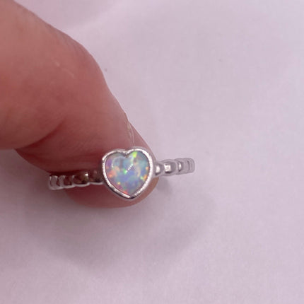 Vintage Fire Opal Ring Tiny Heart Stacking Promise Ring - 925 Sterling Silver Band Minimalist Jewelry for Prom Wedding or Everyday Ring