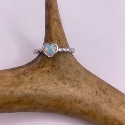 Vintage Fire Opal Ring Tiny Heart Stacking Promise Ring - 925 Sterling Silver Band Minimalist Jewelry for Prom Wedding or Everyday Ring