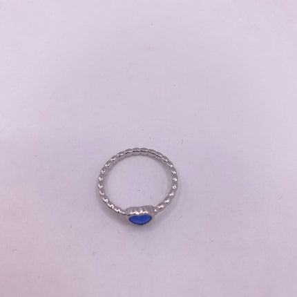 Vintage Tiny Gemstone Ring | Blue Fire Opal Heart Stacking Promise Ring - 925 Sterling Silver Band Jewelry for Prom Wedding or Everyday Ring