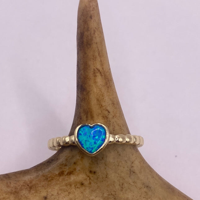 Vintage Blue Fire Opal Ring Tiny Heart Stacking Promise Ring - 925 Sterling Silver Gold Band Minimalist Jewelry for Prom or Wedding Ring