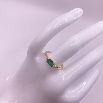 Vintage Gold Ring | Tiny Emerald Green Clear Crystal Diamond Dainty Band | Golden 925 Sterling Silver | Stacking Everyday Minimalist Ring