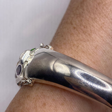 Vintage Colorful Gemstone Bangle Cuff bracelet 925 Sterling Silver