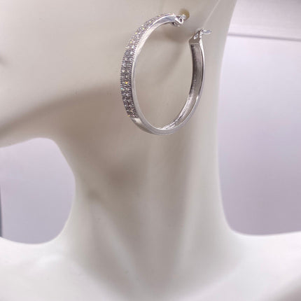 Vintage Silver Earrings | White Sapphire Tiny Hoop Loop Earrings | 925 Sterling Silver